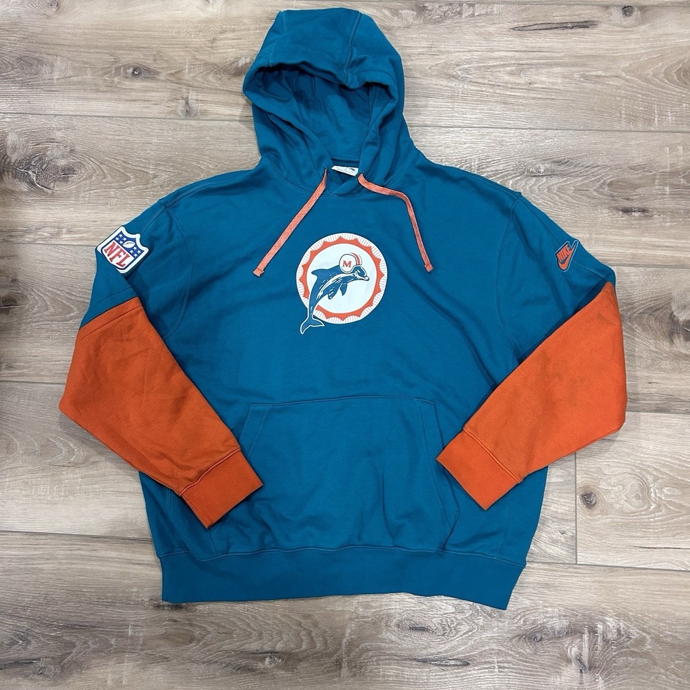 Men's Miami Dolphins Nike Aqua Throwback Club Tri-Blend Pullover Hoodie Size XL